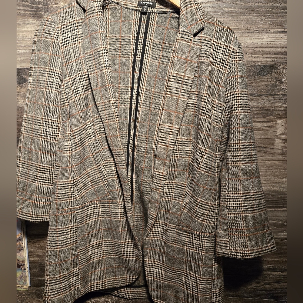 Express Black and White Plaid Blazer